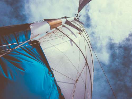 Blue And White Boat Sail Perspective