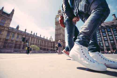 Shoes of Couple Holding Hands In London Near Big Ben