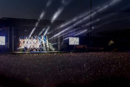 Large Concert With Crowd,  Stage And Lighting