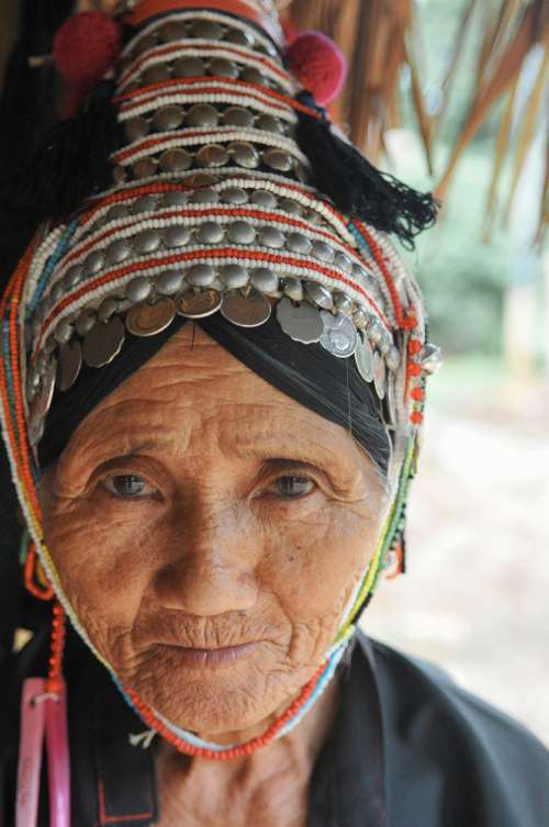 Old Thai Native Lady In Local Clothing