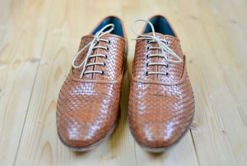 Smart Weaved Brown Leather Shoes From Front