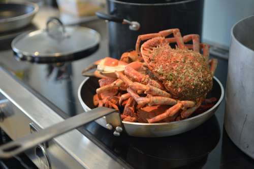 Large Crab Being Cooked In Frying Pan