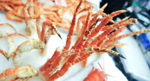 King Crabs Legs In Ice At A Fish Market