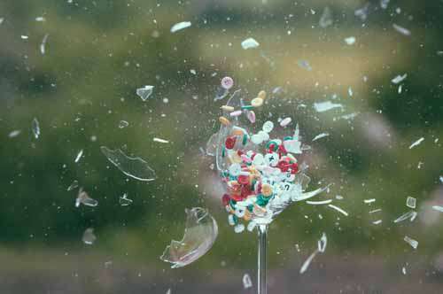 Exploding glass with Colored Buttons