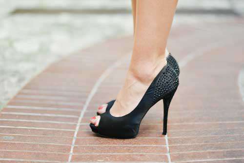 Close Up Of Woman Wearing Black Evening Heals