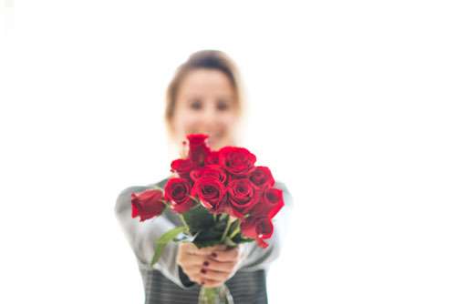 Girl Holding Valentine Roses bouquet