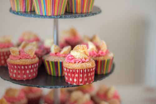Pretty Pink Cupcakes On A Cake Stand