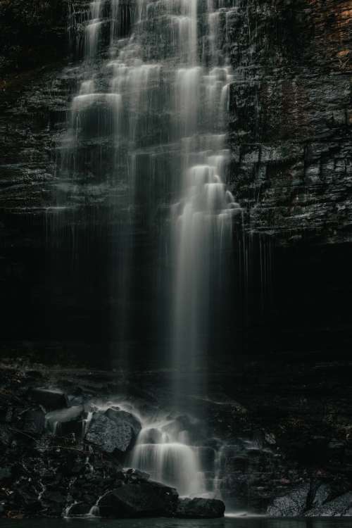 Monochrome Cascading Waterfall Photo