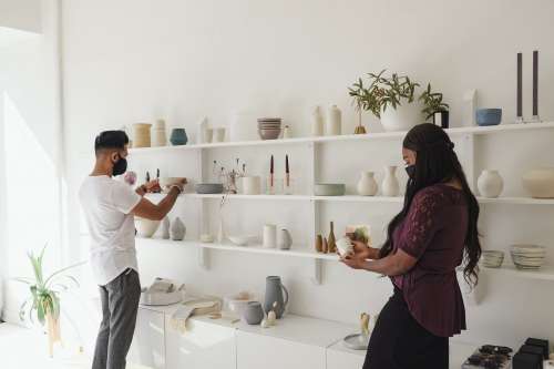 Two People Shopping In Home Interior Design Store Photo
