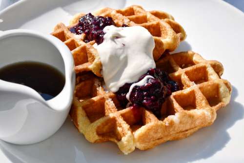 Waffles With Cream And Jam Photo