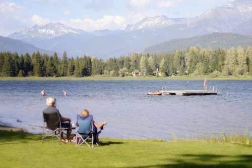 Couple Sit By The Lake And Enjoy The View Photo