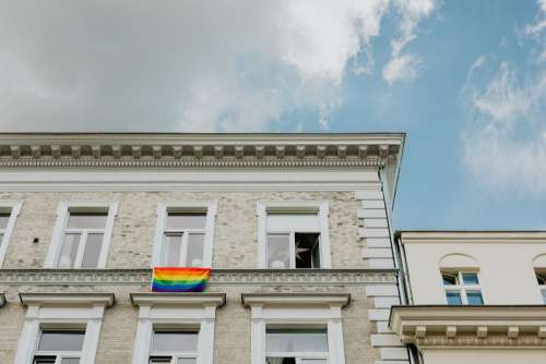LGBT flag hanging on the building