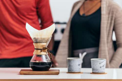 Pour Over Coffee With Two Rustic Cups Photo