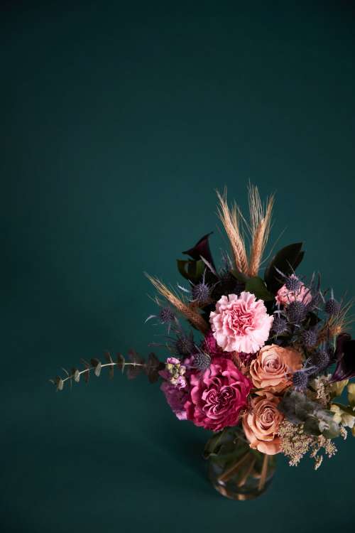 Off Center Portrait Of A Vivid Floral Bouquet Photo