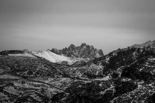 Black And White Snowy Capped Mountains Photo