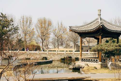 Ancient Chinese Temples And Bridges Photo