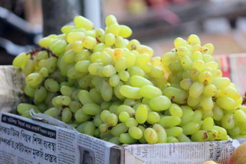 White grapes on a market