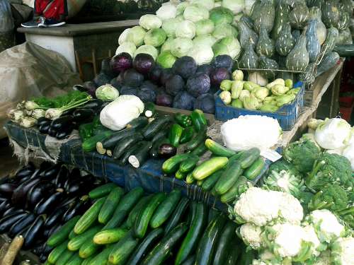 cucumber, lettuce, cabbage, market, vegetable, stand eggplant, nutrition, fresh products