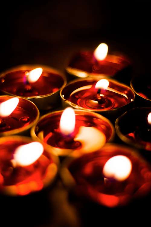 Close Up Of Red Tealights Photo