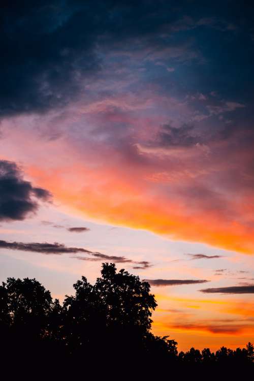 Sunset Creates Colorful Sky Over Trees Photo