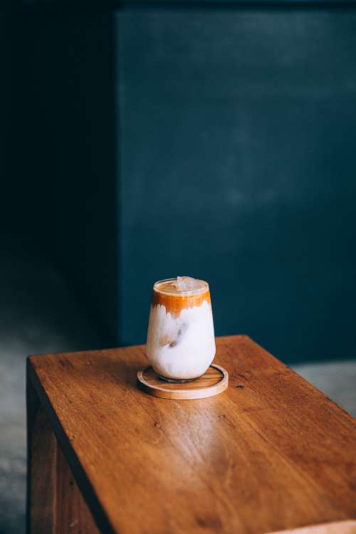 Ice Cold Affogato Coffee On Wooden Table Photo