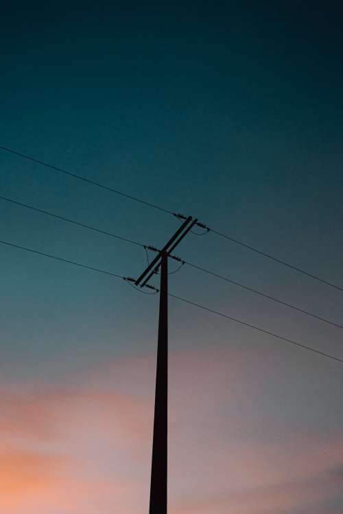 Power Lines Under Blue And Pink Sky Photo