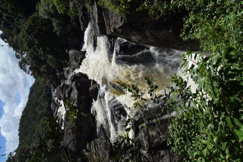 waterfall, rock, boulder, nature, natural environment, environment, scrub, waterfall, cataract, flow, tumble