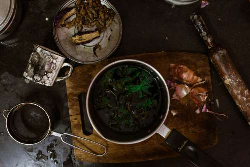 Rustic Cooking Flatlay In Kitchen Photo