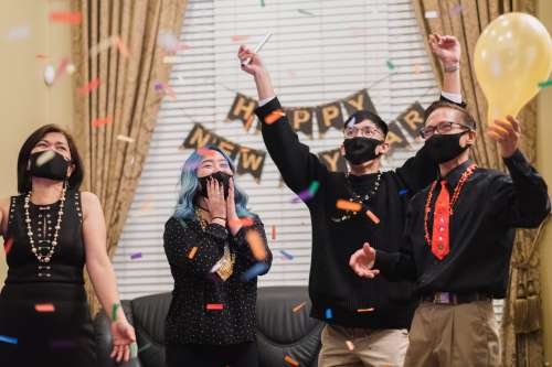 Family Celebrating New Years Safe At Home Photo