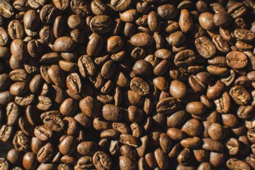 Lightly roasted coffee beans aerial