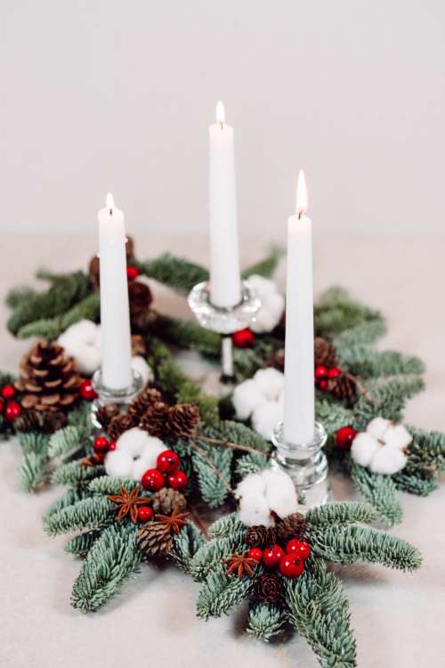 Christmas spruce decoration with candles