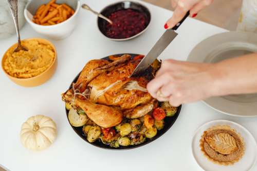 Preparing a Thanksgiving dinner - festive meal