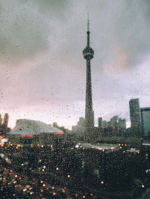 Toronto Seen Through A Rain Covered Window Photo