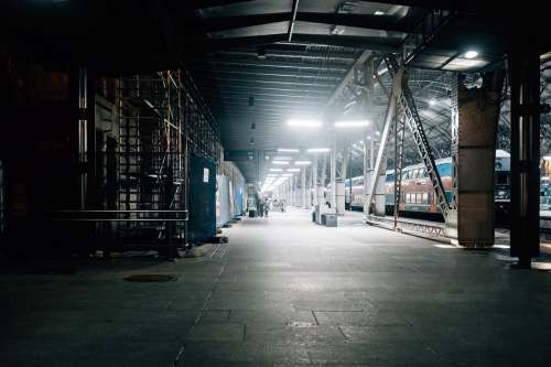 Train Sitting In An Empty Train Station Photo