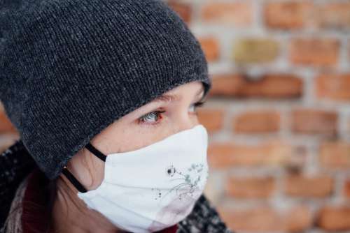 A female wearing a protective face mask closeup 2