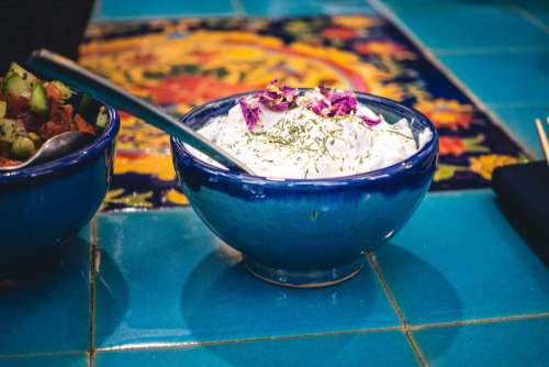 Yogurt with fresh mint in an Iranian restaurant