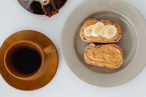 Coffee brewed in a Chemex and peanut butter sandwiches for breakfast