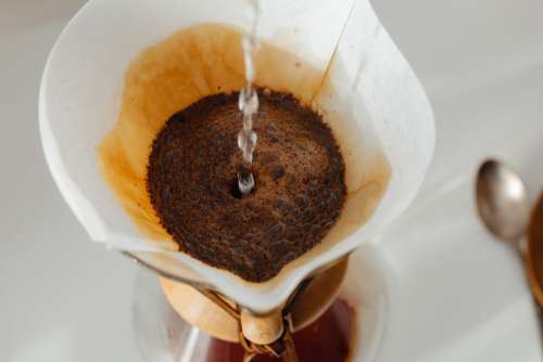 Coffee brewed in a Chemex and peanut butter sandwiches for breakfast