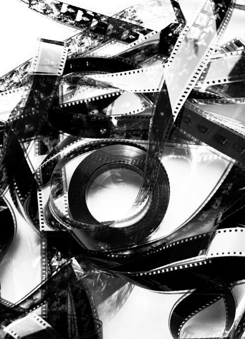 Black And White Photo Of A Tangled Movie Reel Photo