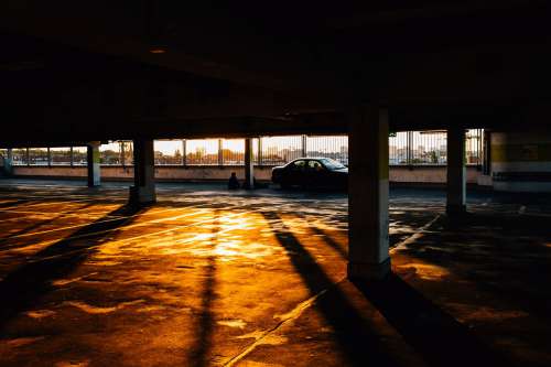 Parking Garage Lit Up By A Golden Sunset Photo