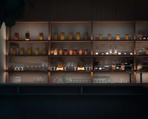 Shelves Filled With Glassware And Jars Of Preserves Photo