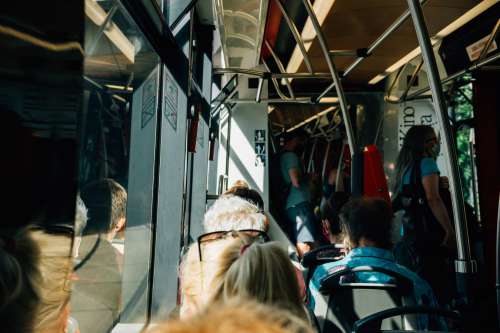 Public Transit Train Car Full Of People Photo