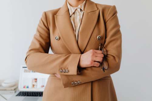 A woman works at her desk - home office