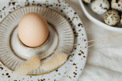 Beige Easter table setting - quail eggs - neutral colors - natural eggs