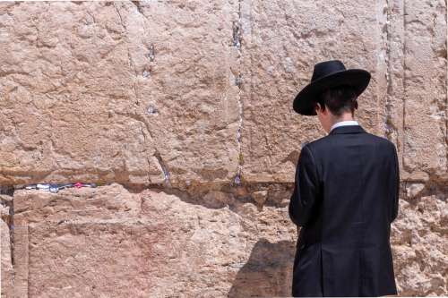Man In Black In Front Of Wailing Wall Photo