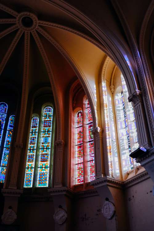 Close Up of Interior Stained Glass Windows Photo