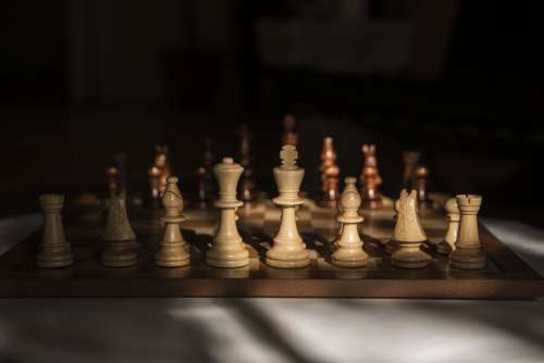Wooden Chess Pieces Set For A Game Photo