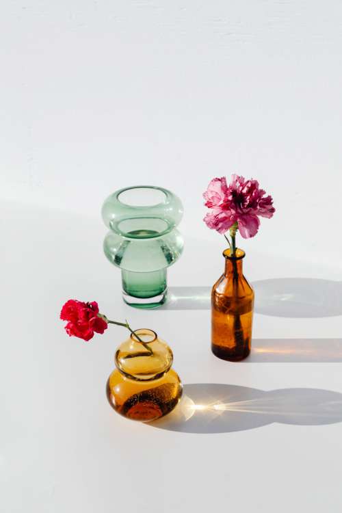 Still Life Composition With Glass Vases And Flowers