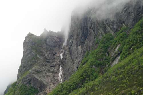 Foggy Mountain Waterfall Free Photo
