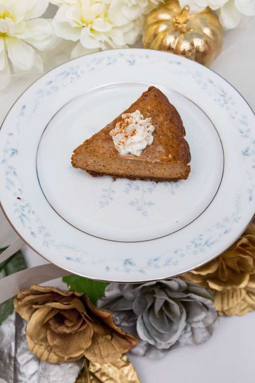 Dessert Pie On A Blue And White Floral Plate Photo
